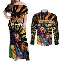 Reggae Legend Bob Couples Matching Off Shoulder Maxi Dress and Long Sleeve Button Shirt Grunge Style - Wonder Print Shop