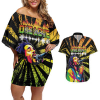 Reggae Legend Bob Couples Matching Off Shoulder Short Dress and Hawaiian Shirt Grunge Style - Wonder Print Shop