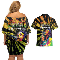 Reggae Legend Bob Couples Matching Off Shoulder Short Dress and Hawaiian Shirt Grunge Style - Wonder Print Shop