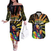 Reggae Legend Bob Couples Matching Off The Shoulder Long Sleeve Dress and Hawaiian Shirt Grunge Style - Wonder Print Shop