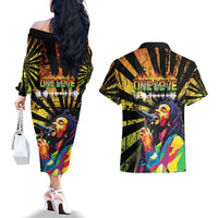 Reggae Legend Bob Couples Matching Off The Shoulder Long Sleeve Dress and Hawaiian Shirt Grunge Style - Wonder Print Shop