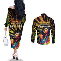 Reggae Legend Bob Couples Matching Off The Shoulder Long Sleeve Dress and Long Sleeve Button Shirt Grunge Style