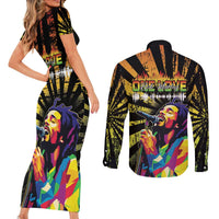 Reggae Legend Bob Couples Matching Short Sleeve Bodycon Dress and Long Sleeve Button Shirt Grunge Style - Wonder Print Shop
