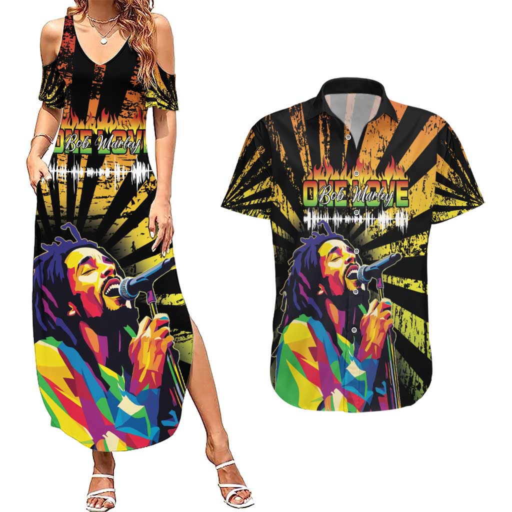 Reggae Legend Bob Couples Matching Summer Maxi Dress and Hawaiian Shirt Grunge Style - Wonder Print Shop