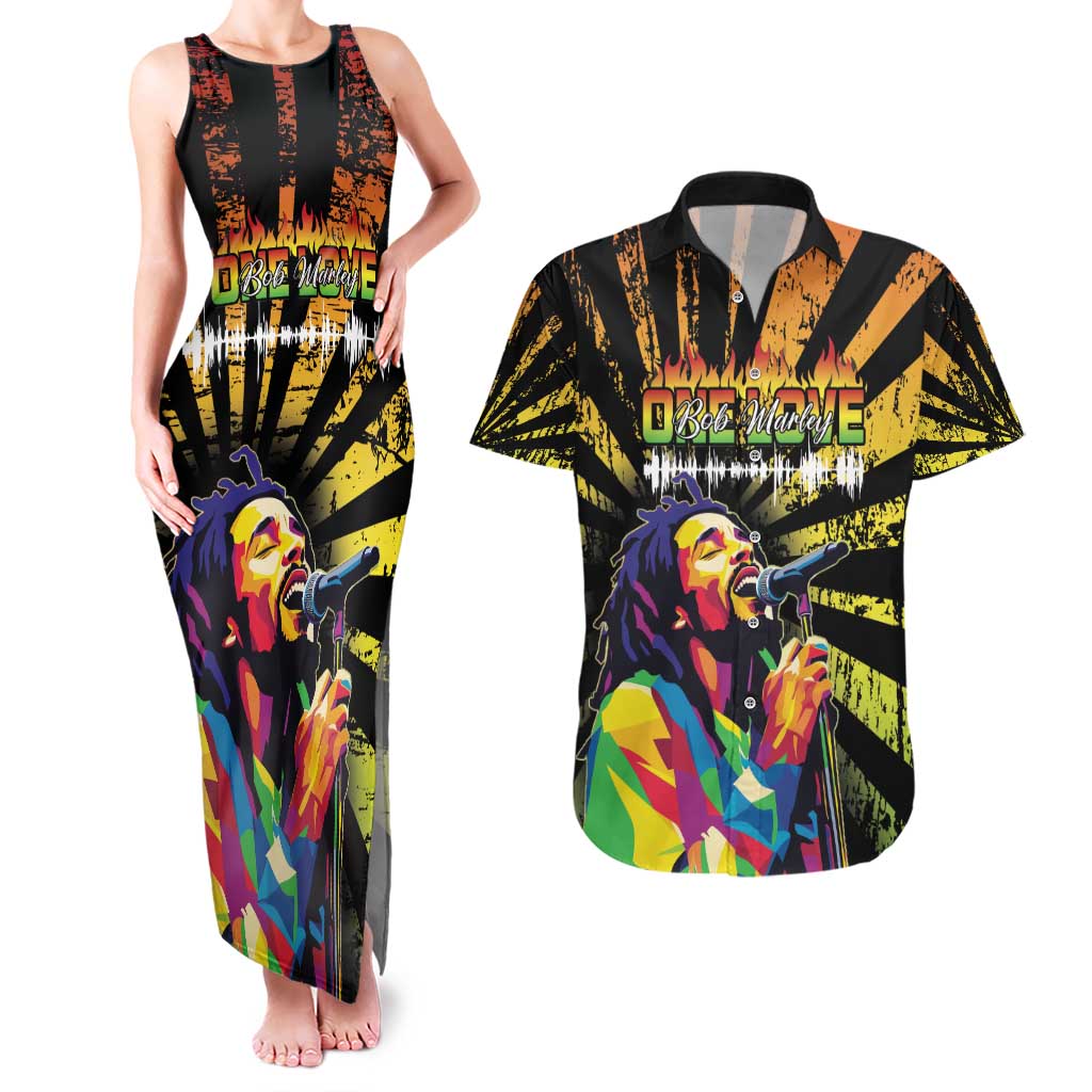 Reggae Legend Bob Couples Matching Tank Maxi Dress and Hawaiian Shirt Grunge Style - Wonder Print Shop