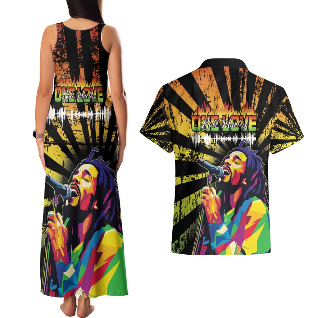 Reggae Legend Bob Couples Matching Tank Maxi Dress and Hawaiian Shirt Grunge Style - Wonder Print Shop