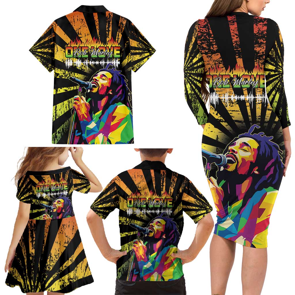 Reggae Legend Bob Family Matching Long Sleeve Bodycon Dress and Hawaiian Shirt Grunge Style - Wonder Print Shop