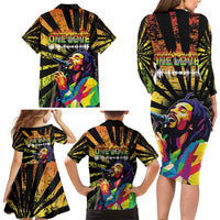 Reggae Legend Bob Family Matching Long Sleeve Bodycon Dress and Hawaiian Shirt Grunge Style - Wonder Print Shop