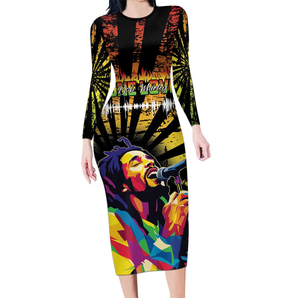 Reggae Legend Bob Family Matching Long Sleeve Bodycon Dress and Hawaiian Shirt Grunge Style - Wonder Print Shop
