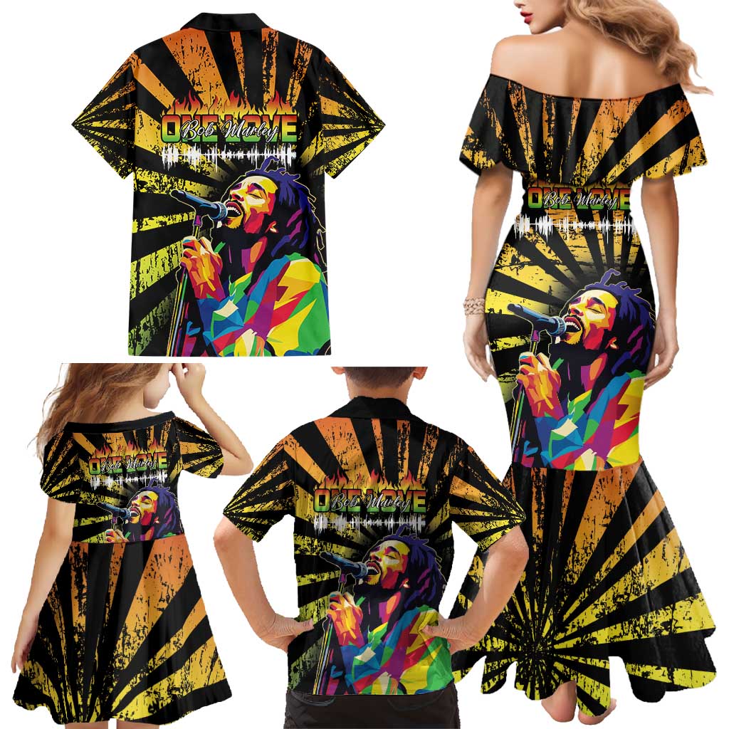 Reggae Legend Bob Family Matching Mermaid Dress and Hawaiian Shirt Grunge Style - Wonder Print Shop