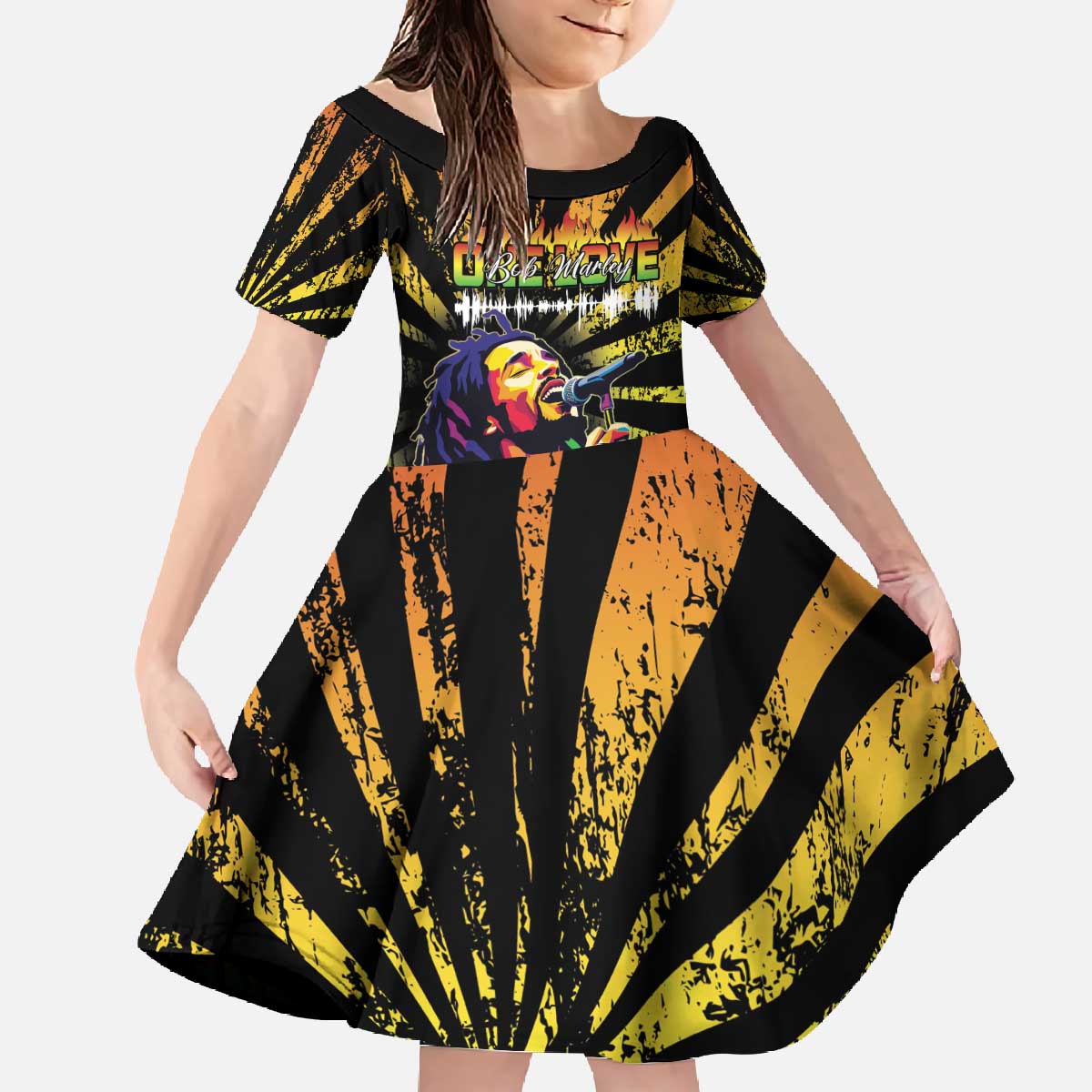 Reggae Legend Bob Family Matching Off The Shoulder Long Sleeve Dress and Hawaiian Shirt Grunge Style - Wonder Print Shop