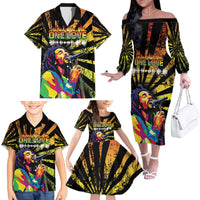 Reggae Legend Bob Family Matching Off The Shoulder Long Sleeve Dress and Hawaiian Shirt Grunge Style - Wonder Print Shop