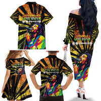 Reggae Legend Bob Family Matching Off The Shoulder Long Sleeve Dress and Hawaiian Shirt Grunge Style - Wonder Print Shop
