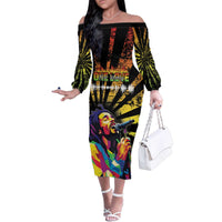 Reggae Legend Bob Family Matching Off The Shoulder Long Sleeve Dress and Hawaiian Shirt Grunge Style - Wonder Print Shop