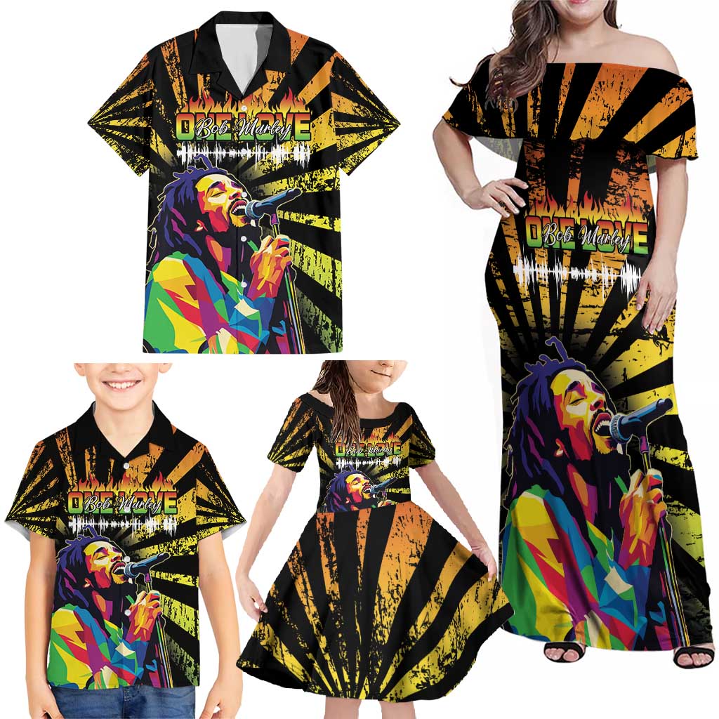 Reggae Legend Bob Family Matching Off Shoulder Maxi Dress and Hawaiian Shirt Grunge Style - Wonder Print Shop