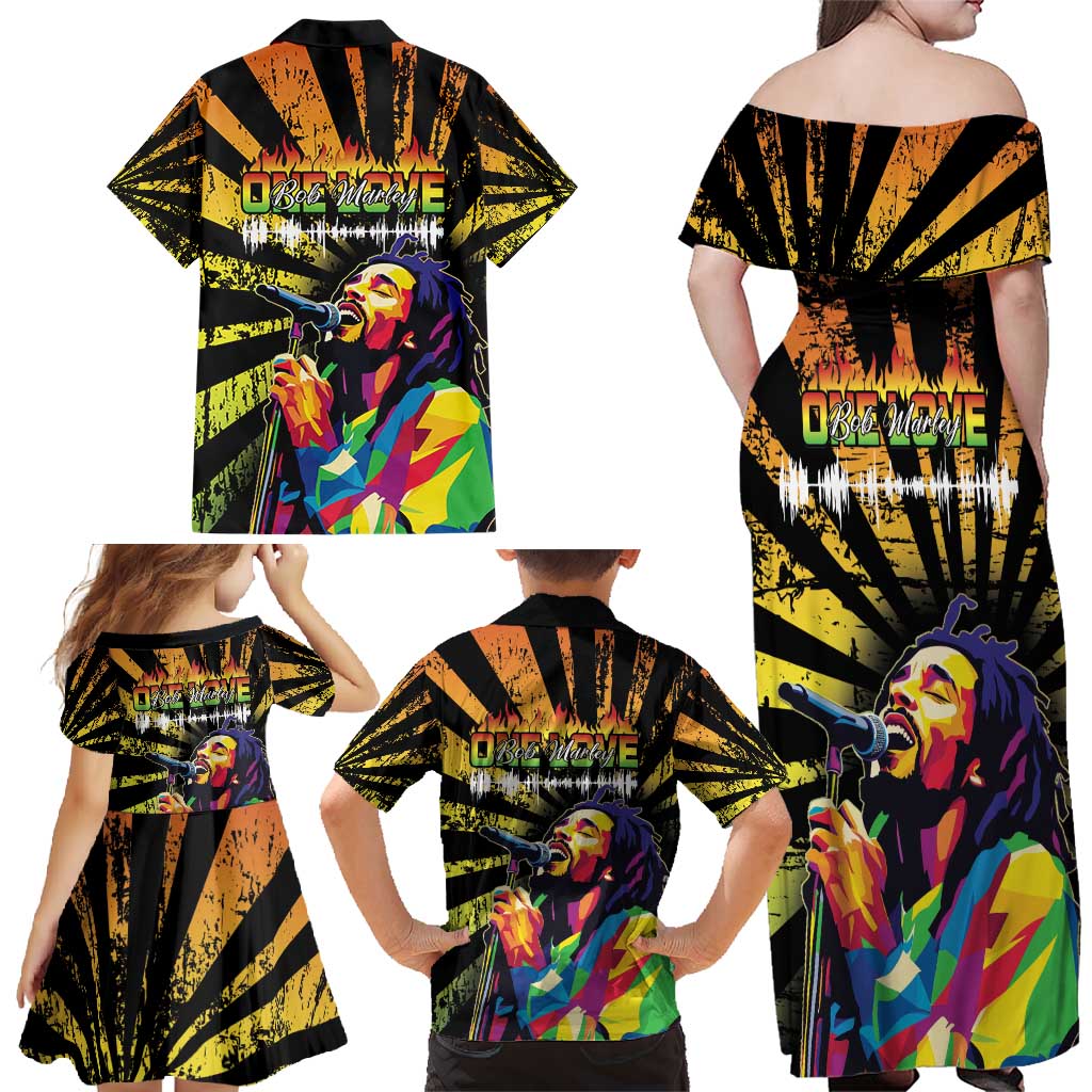 Reggae Legend Bob Family Matching Off Shoulder Maxi Dress and Hawaiian Shirt Grunge Style - Wonder Print Shop