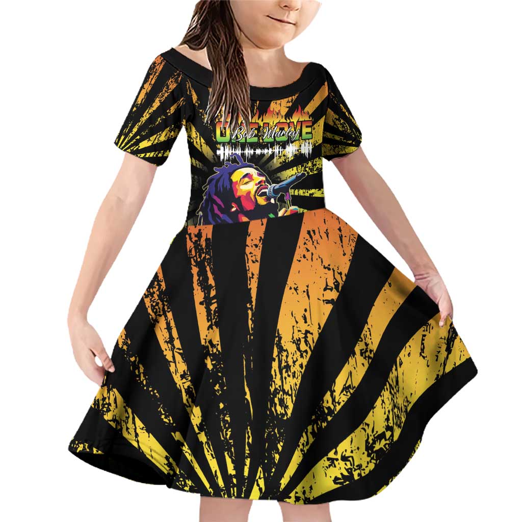 Reggae Legend Bob Family Matching Off Shoulder Short Dress and Hawaiian Shirt Grunge Style - Wonder Print Shop