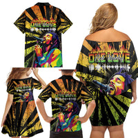 Reggae Legend Bob Family Matching Off Shoulder Short Dress and Hawaiian Shirt Grunge Style - Wonder Print Shop