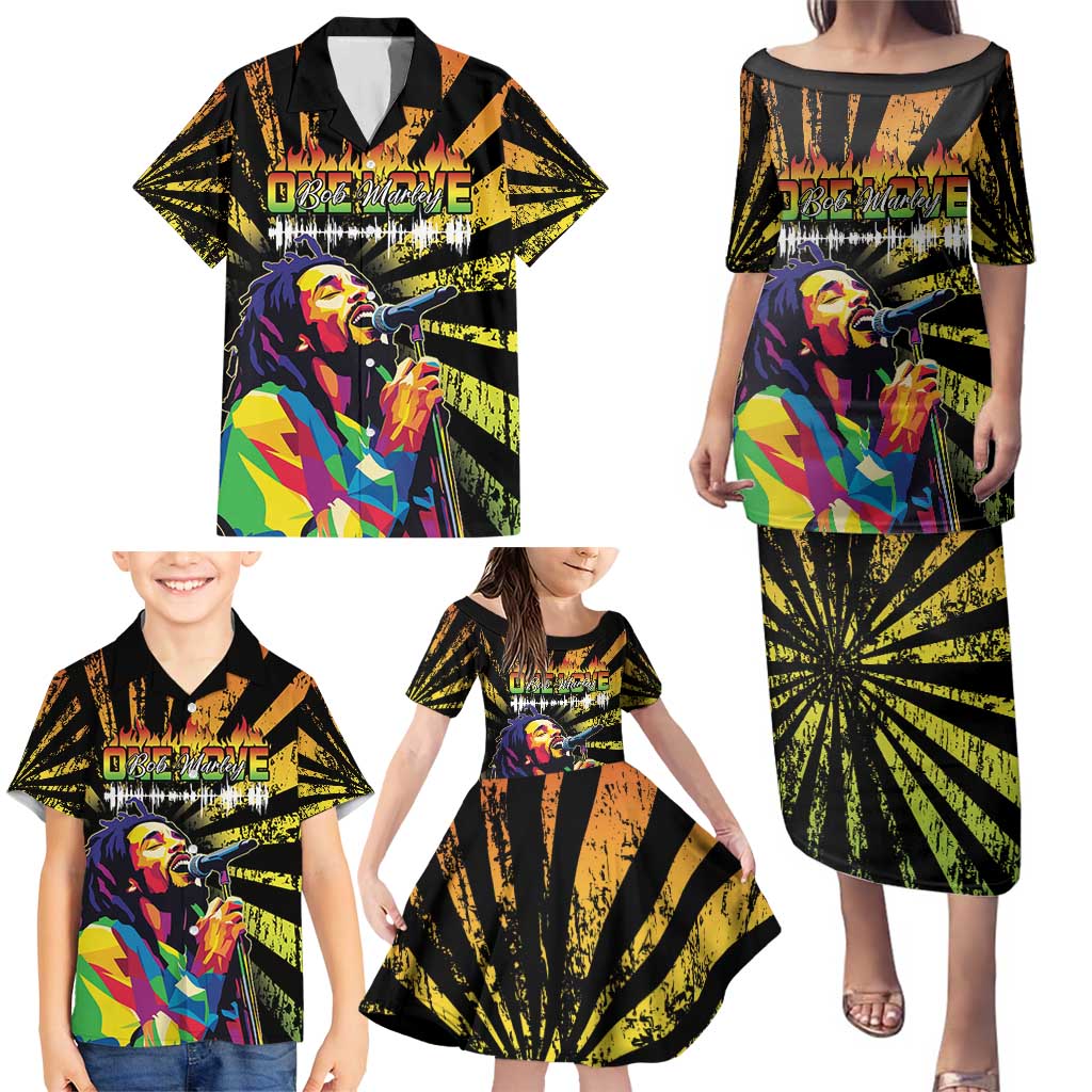 Reggae Legend Bob Family Matching Puletasi and Hawaiian Shirt Grunge Style - Wonder Print Shop