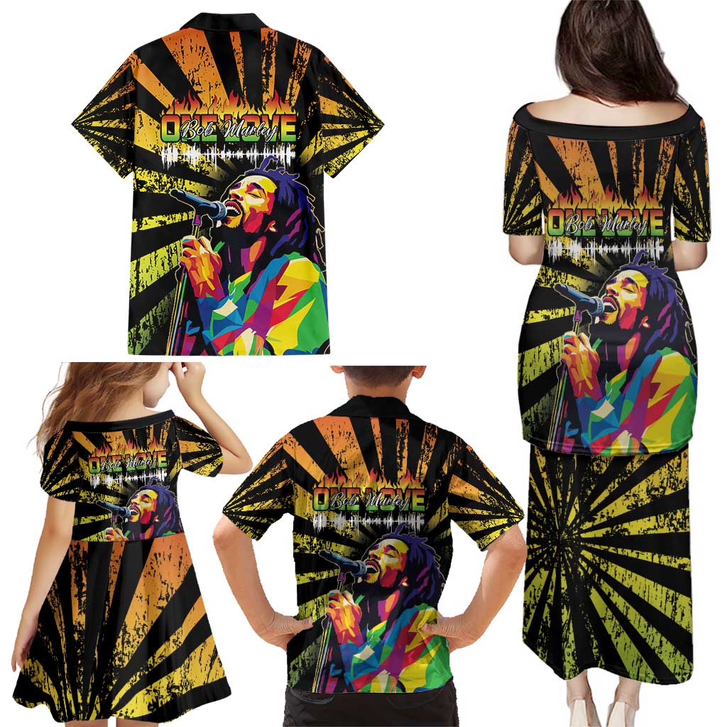 Reggae Legend Bob Family Matching Puletasi and Hawaiian Shirt Grunge Style - Wonder Print Shop