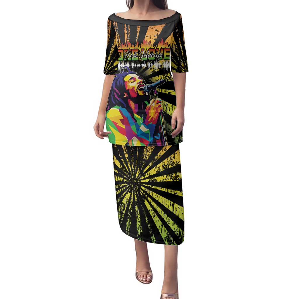 Reggae Legend Bob Family Matching Puletasi and Hawaiian Shirt Grunge Style - Wonder Print Shop