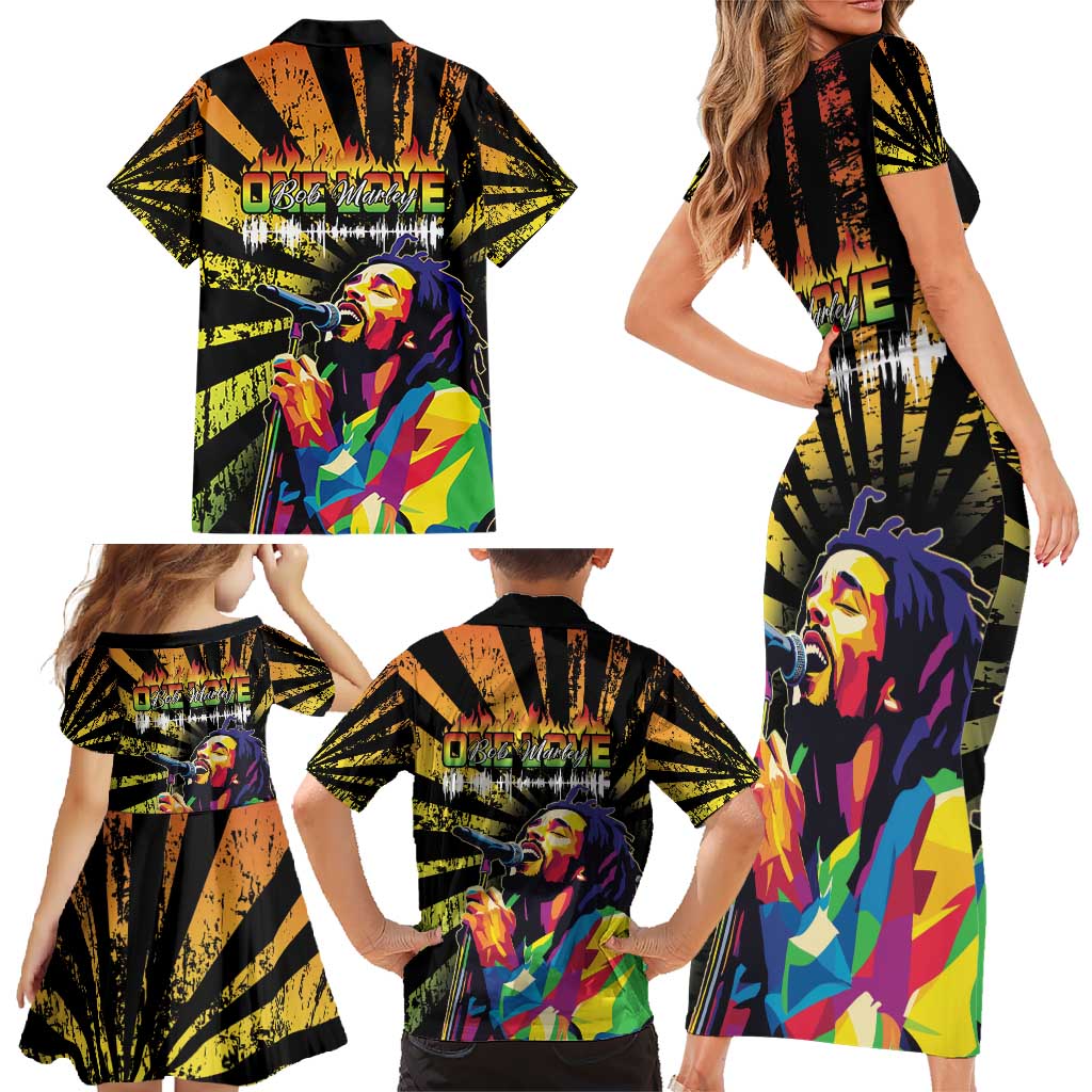 Reggae Legend Bob Family Matching Short Sleeve Bodycon Dress and Hawaiian Shirt Grunge Style - Wonder Print Shop