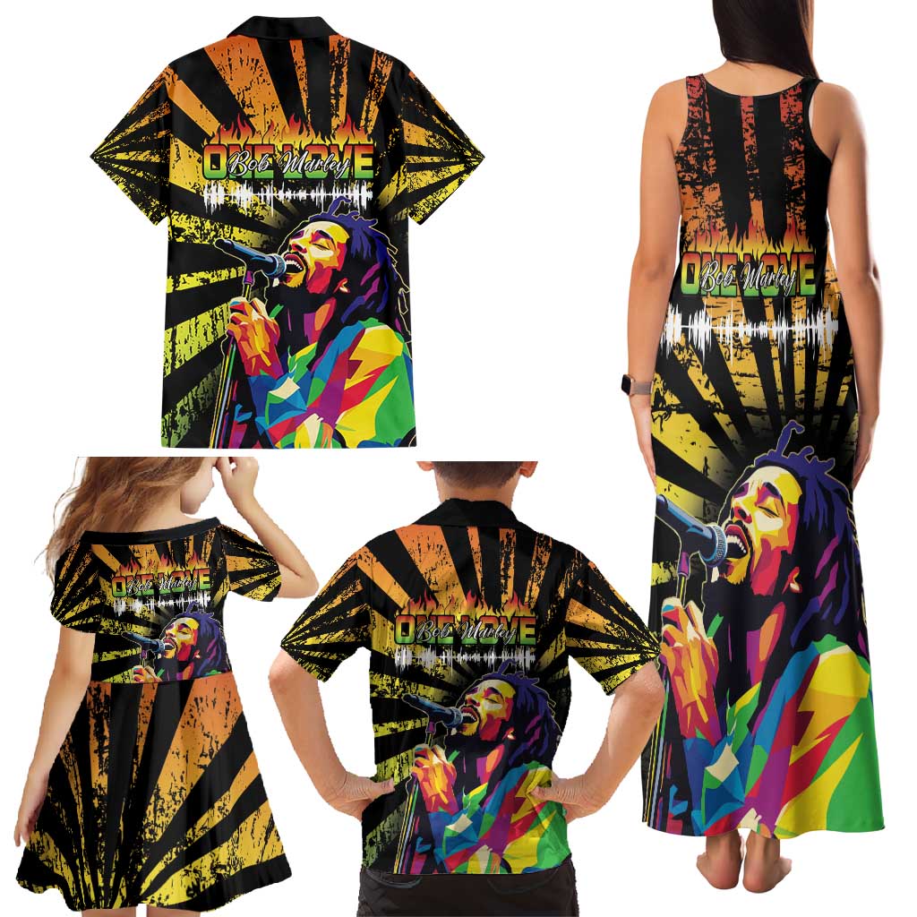 Reggae Legend Bob Family Matching Tank Maxi Dress and Hawaiian Shirt Grunge Style - Wonder Print Shop