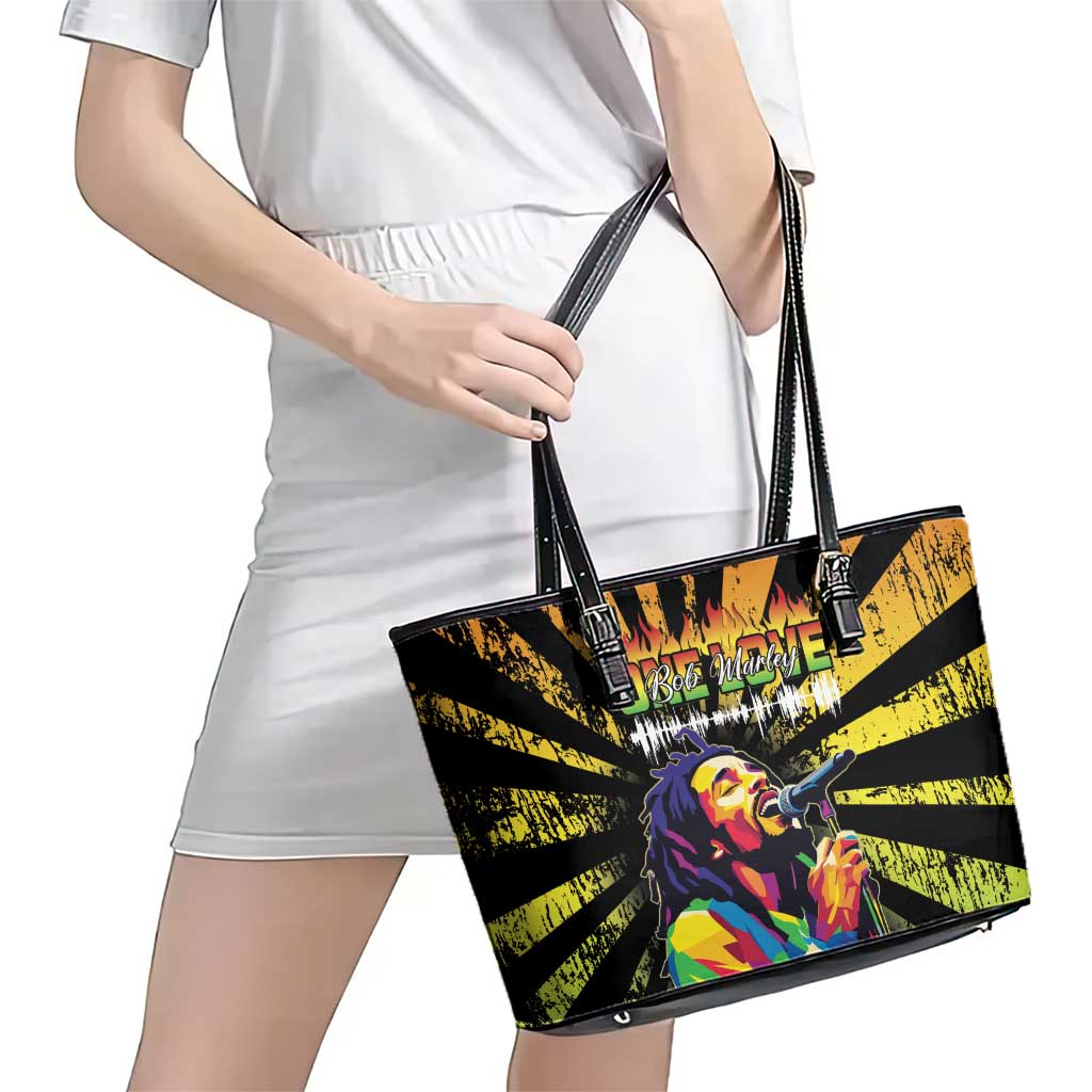 Reggae Legend Bob Leather Tote Bag Grunge Style - Wonder Print Shop