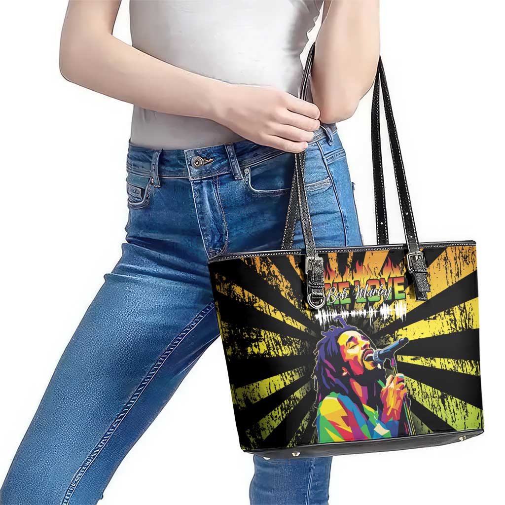 Reggae Legend Bob Leather Tote Bag Grunge Style - Wonder Print Shop
