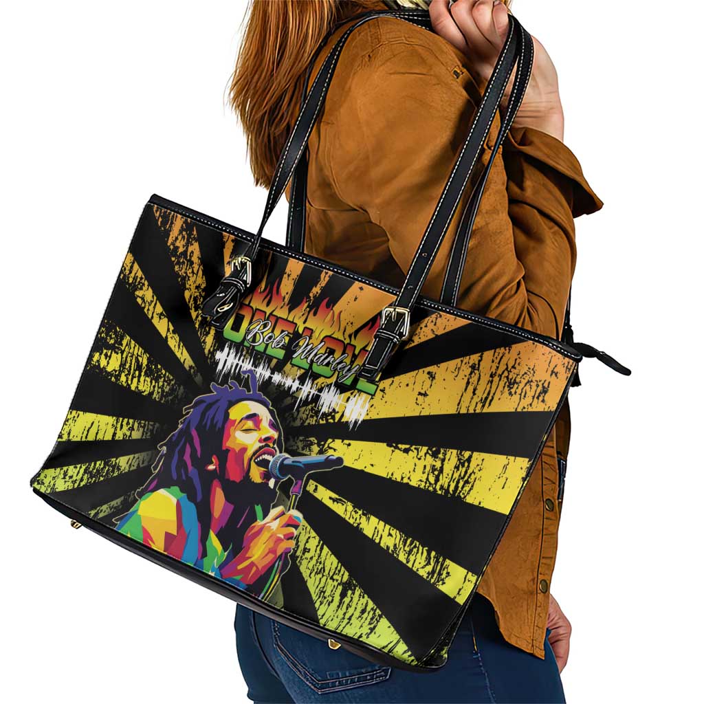 Reggae Legend Bob Leather Tote Bag Grunge Style - Wonder Print Shop