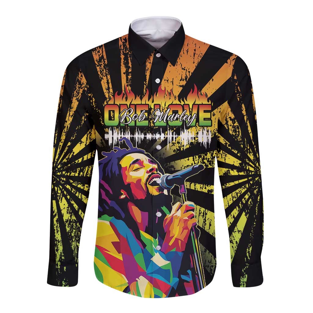 Reggae Legend Bob Long Sleeve Button Shirt Grunge Style - Wonder Print Shop