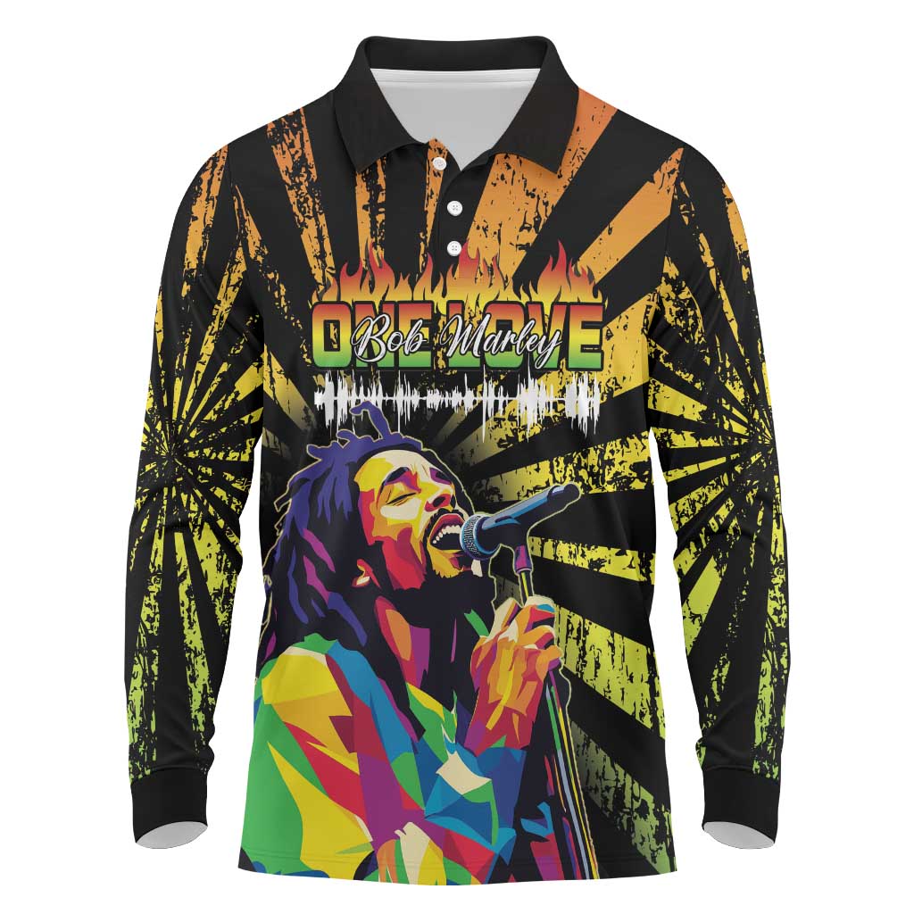 Reggae Legend Bob Long Sleeve Polo Shirt Grunge Style - Wonder Print Shop