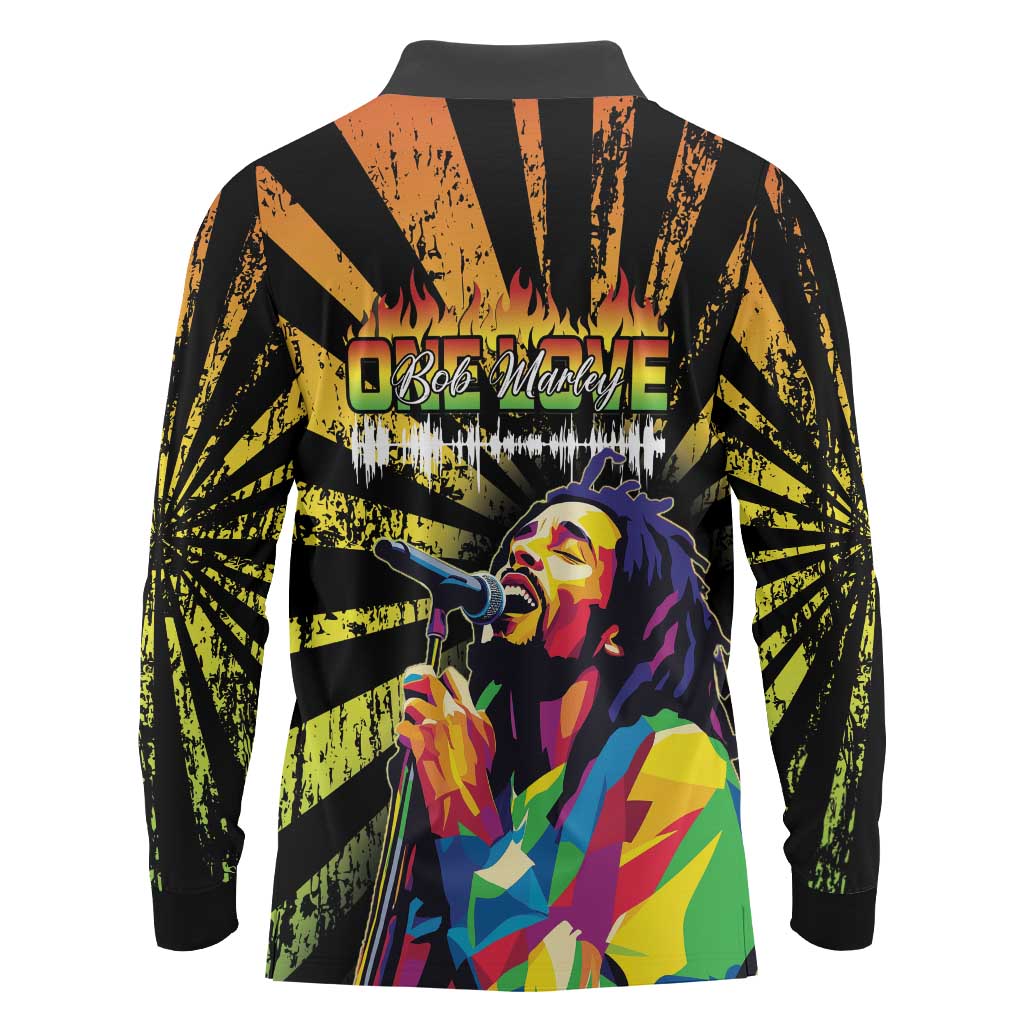 Reggae Legend Bob Long Sleeve Polo Shirt Grunge Style - Wonder Print Shop