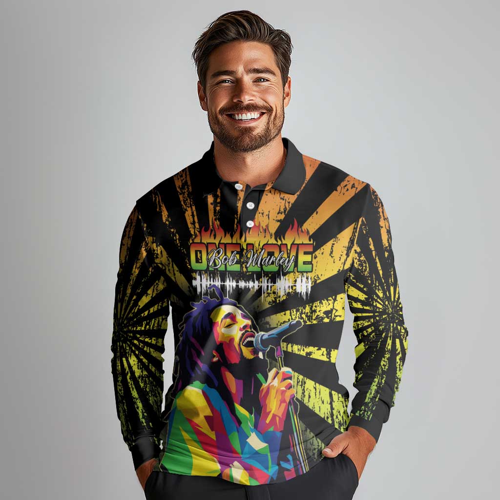 Reggae Legend Bob Long Sleeve Polo Shirt Grunge Style - Wonder Print Shop