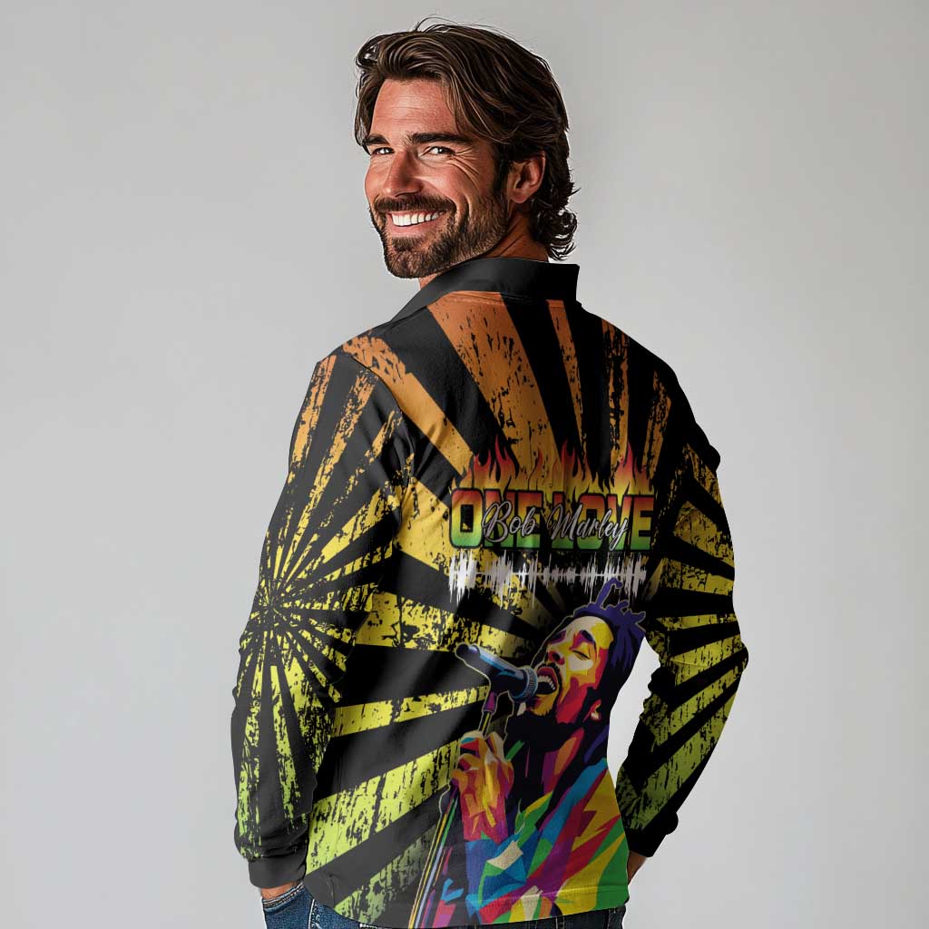 Reggae Legend Bob Long Sleeve Polo Shirt Grunge Style - Wonder Print Shop