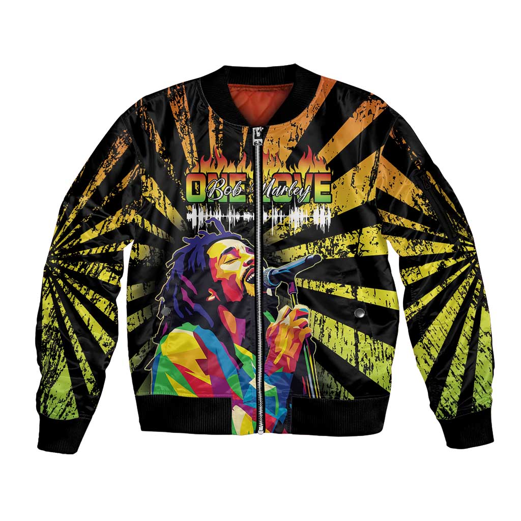 Reggae Legend Bob Sleeve Zip Bomber Jacket Grunge Style - Wonder Print Shop