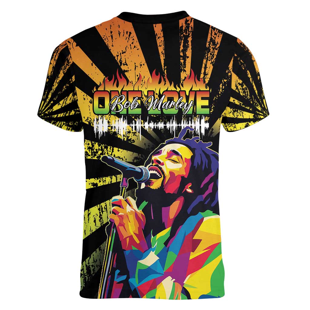 Reggae Legend Bob Women V-Neck T-Shirt Grunge Style - Wonder Print Shop