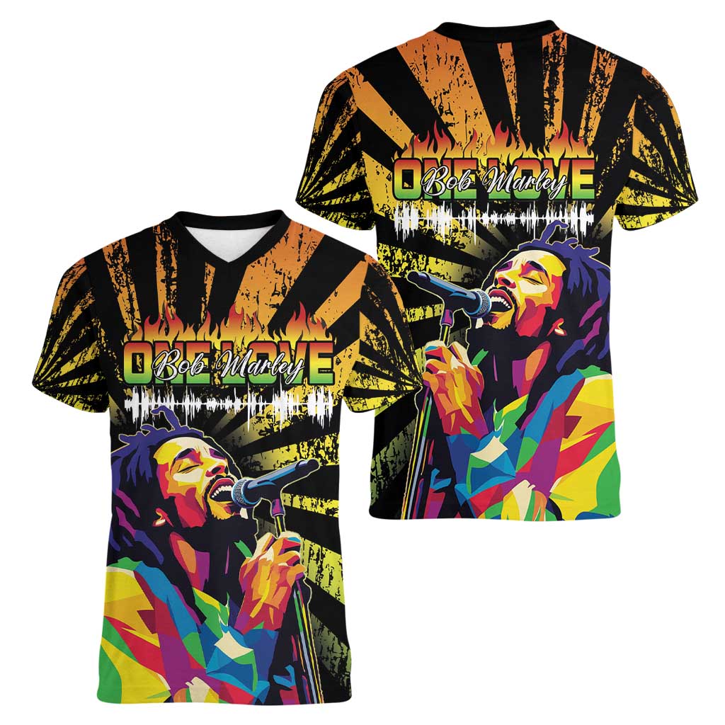 Reggae Legend Bob Women V-Neck T-Shirt Grunge Style - Wonder Print Shop