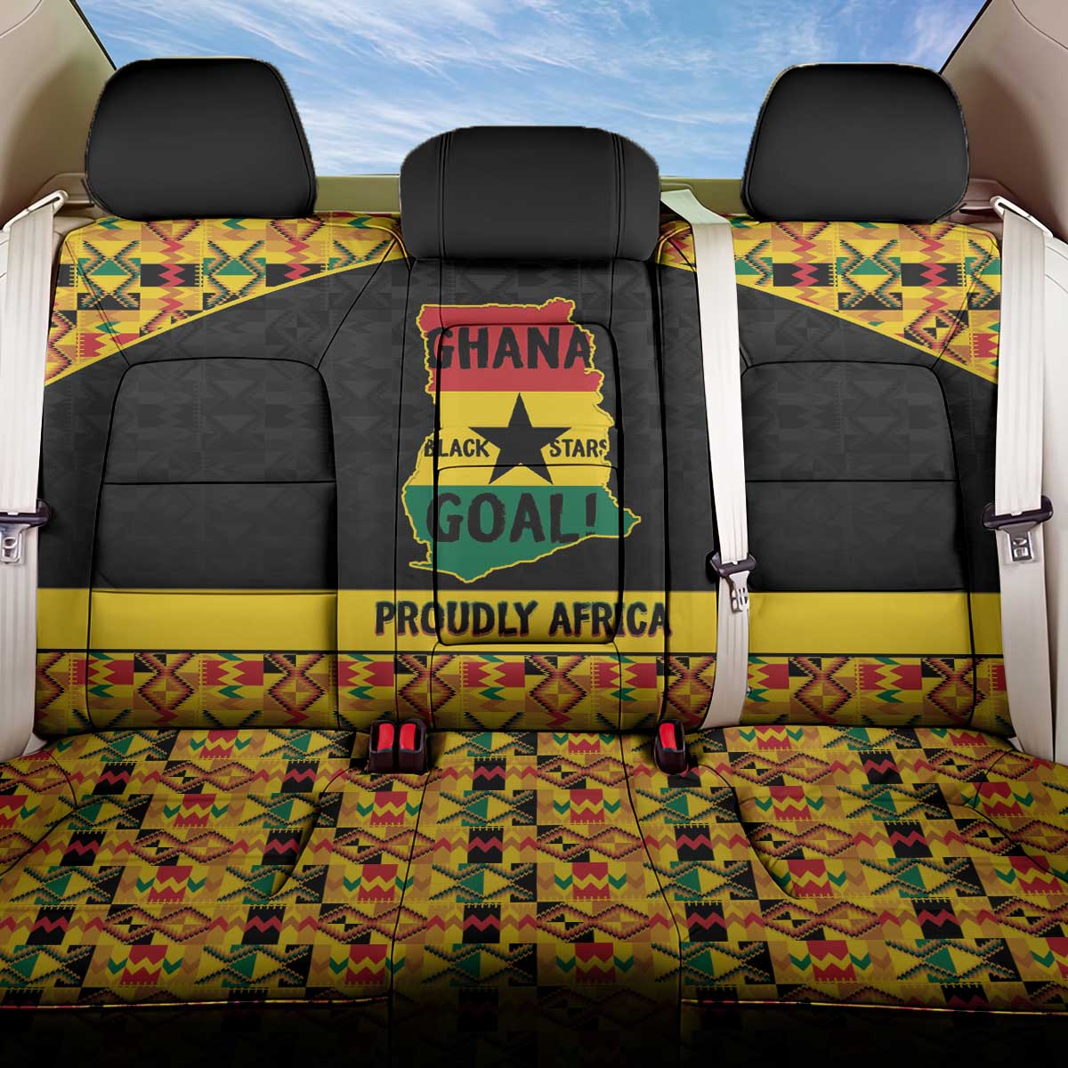 Afro Ghana Football Back Car Seat Cover Black Stars Never Fall - Kente Pattern - Wonder Print Shop