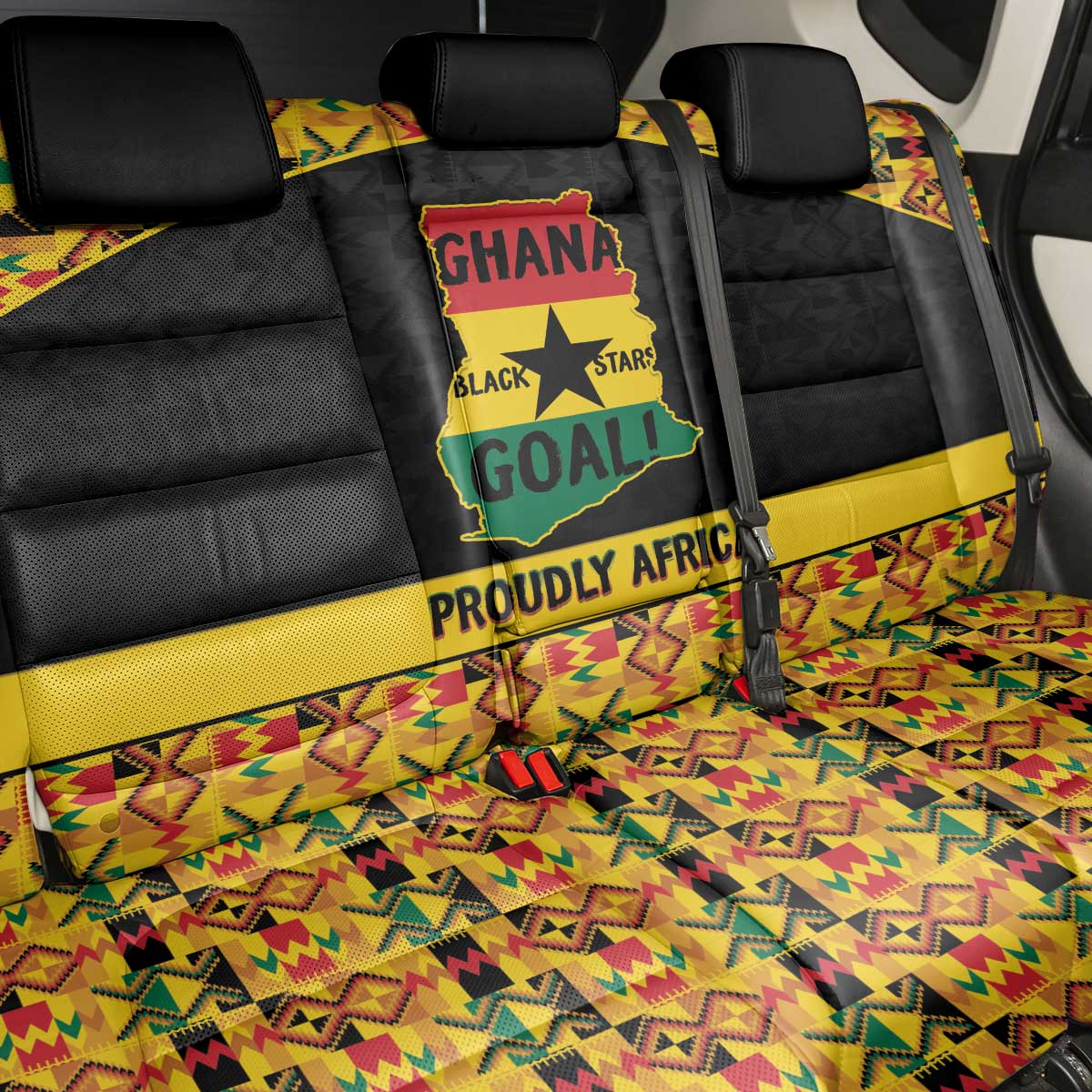 Afro Ghana Football Back Car Seat Cover Black Stars Never Fall - Kente Pattern - Wonder Print Shop