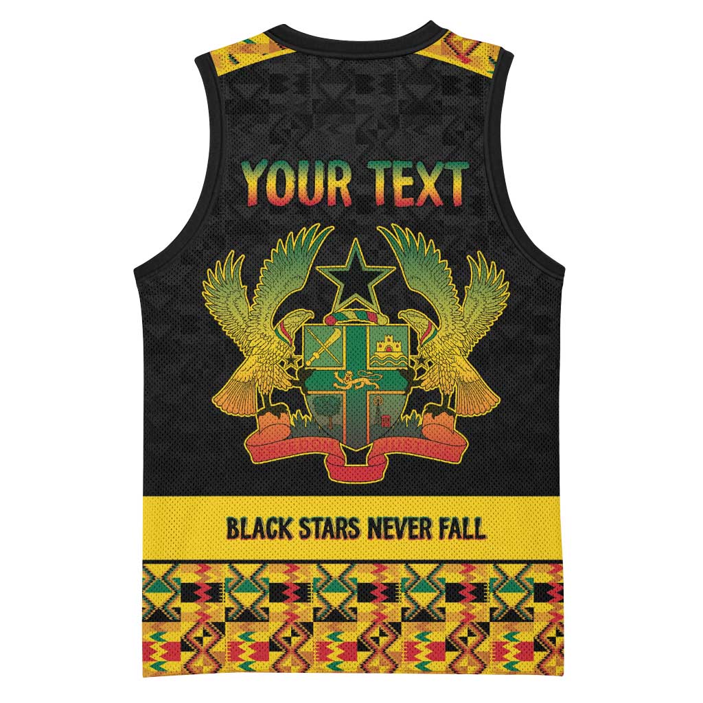 Personalized Afro Ghana Football Basketball Jersey Black Stars Never Fall - Kente Pattern - Wonder Print Shop