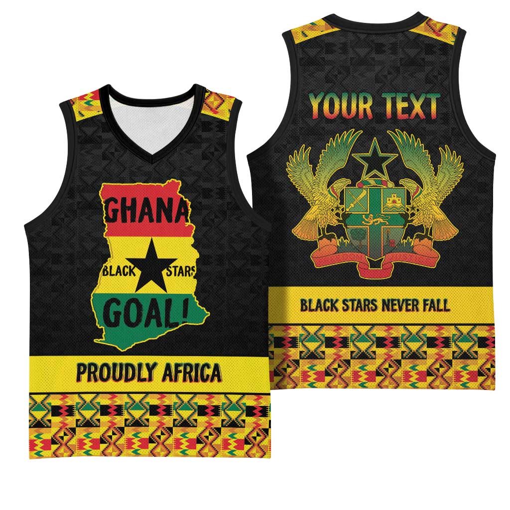 Personalized Afro Ghana Football Basketball Jersey Black Stars Never Fall - Kente Pattern - Wonder Print Shop