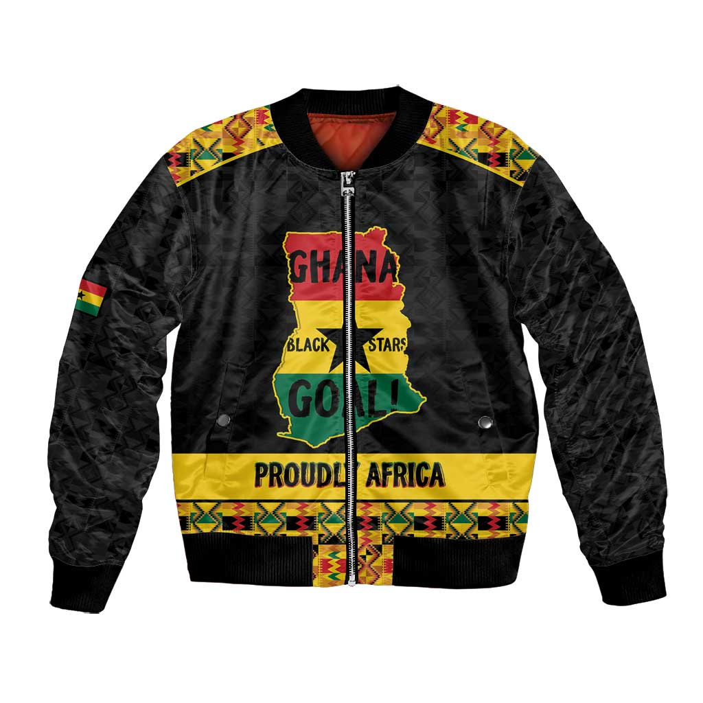 Personalized Afro Ghana Football Bomber Jacket Black Stars Never Fall - Kente Pattern - Wonder Print Shop