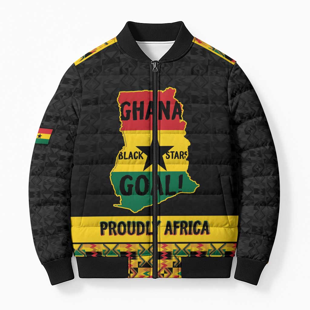 Personalized Afro Ghana Football Bomber Puffer Jacket Black Stars Never Fall - Kente Pattern - Wonder Print Shop