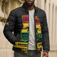 Personalized Afro Ghana Football Bomber Puffer Jacket Black Stars Never Fall - Kente Pattern - Wonder Print Shop