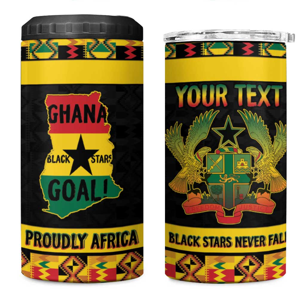 Personalized Afro Ghana Football 4 in 1 Can Cooler Tumbler Black Stars Never Fall - Kente Pattern - Wonder Print Shop