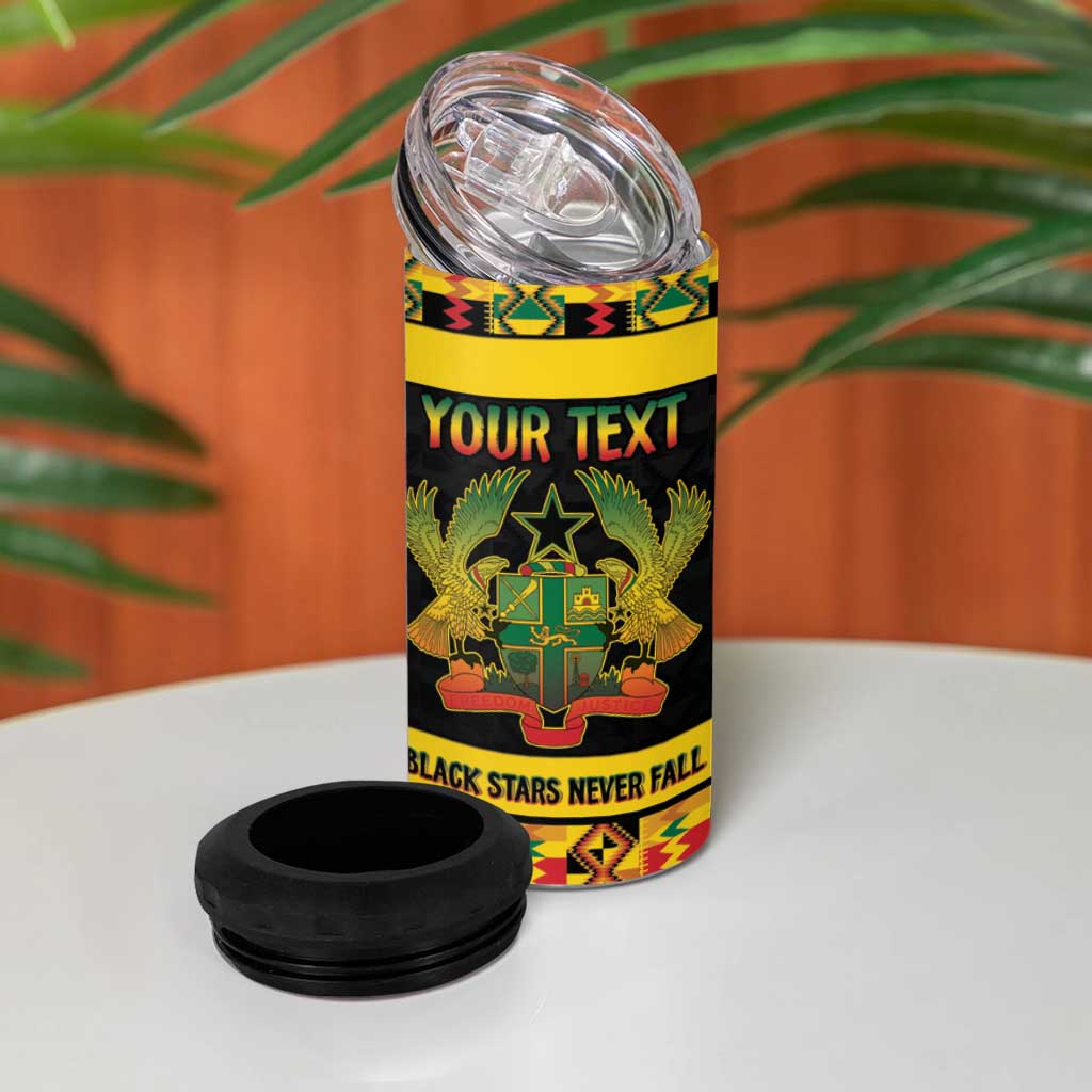 Personalized Afro Ghana Football 4 in 1 Can Cooler Tumbler Black Stars Never Fall - Kente Pattern - Wonder Print Shop