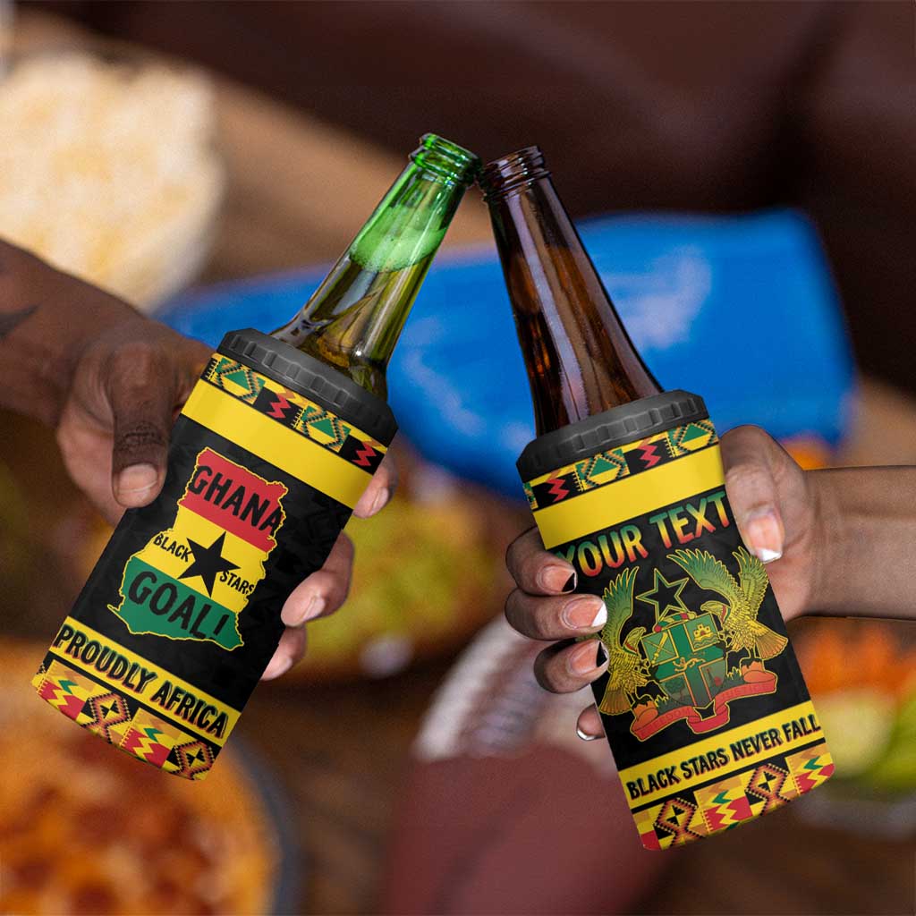 Personalized Afro Ghana Football 4 in 1 Can Cooler Tumbler Black Stars Never Fall - Kente Pattern - Wonder Print Shop