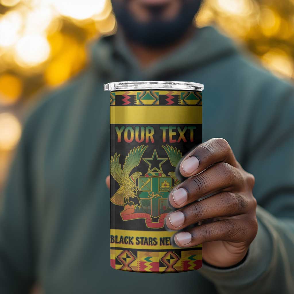 Personalized Afro Ghana Football 4 in 1 Can Cooler Tumbler Black Stars Never Fall - Kente Pattern - Wonder Print Shop