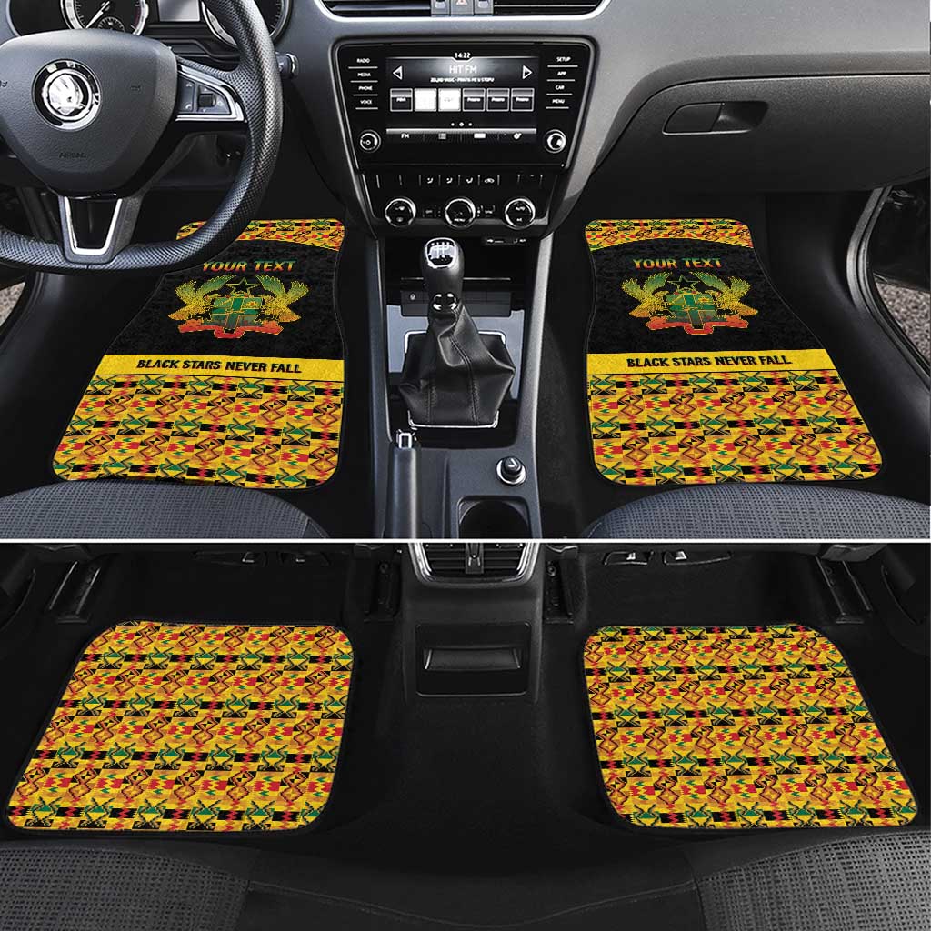 Personalized Afro Ghana Football Car Mats Black Stars Never Fall - Kente Pattern - Wonder Print Shop